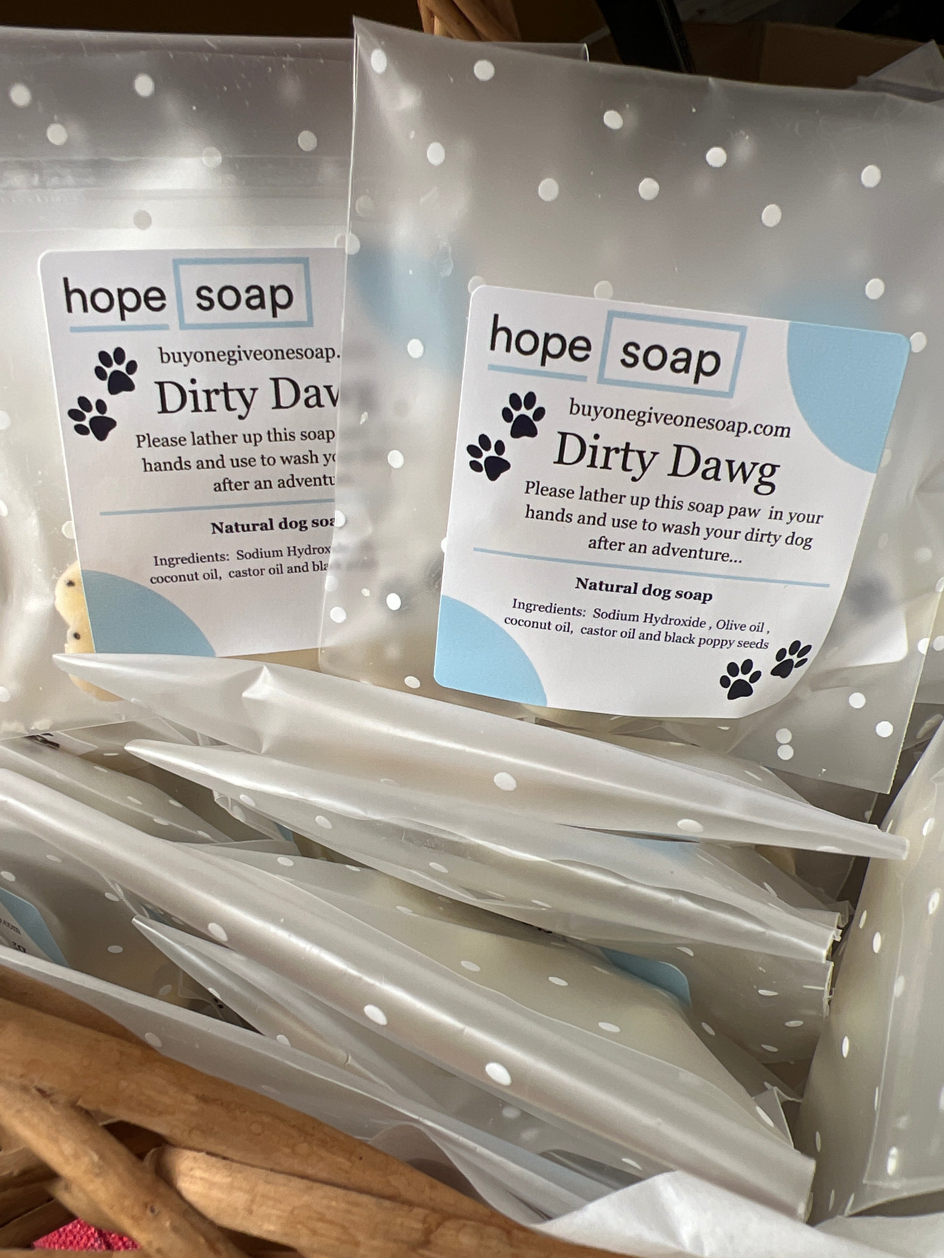 Dog soap sample bag